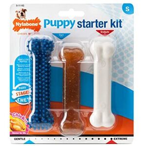 Nylabone Puppy Starter Kit, Pack of 3 Dental Dog Chew Bones, Teething, Gentle, G Nylabone Puppy Starter Kit, Pack of 3 Dental Dog Chew Bones, Teething, Gentle, G