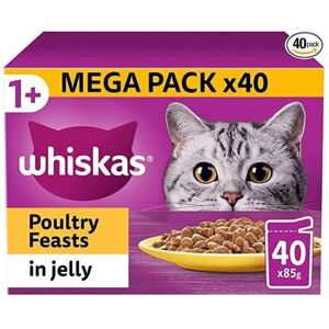 40 x 85g Whiskas 1 Poultry Feasts Mixed Adult Wet Cat Pouches in Jelly 40 x 85g Whiskas 1 Poultry Feasts Mixed Adult Wet Cat Pouches in Jelly