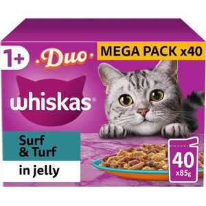 Whiskas Tasty Duo 1+ Surf and Turf in Jelly 40 x 85 g Pouches, Adult Cat Food Whiskas Tasty Duo 1+ Surf and Turf in Jelly 40 x 85 g Pouches, Adult Cat Food