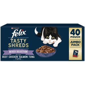 FELIX TASTY SHREDS Mixed Selection in Gravy, Blue, 40 pouches FELIX TASTY SHREDS Mixed Selection in Gravy, Blue, 40 pouches