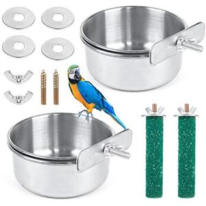 chudian 2 Pieces Bird Feeding Dish Cups, Stainless Steel Bird Bowl with 2 Pieces Bird Ca chudian 2 Pieces Bird Feeding Dish Cups, Stainless Steel Bird Bowl with 2 Pieces Bird Ca