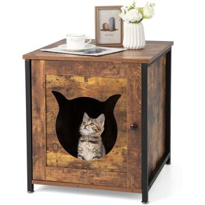 Costway (Brown) Wooden Cat Litter Box Enclosure Kitten House w/Door Side Table Costway (Brown) Wooden Cat Litter Box Enclosure Kitten House w/Door Side Table