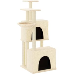 vidaXL Cat tree with sisal scratching posts and 2 houses 122 cm - cream (172052) vidaXL Cat tree with sisal scratching posts and 2 houses 122 cm - cream (172052)