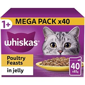 Whiskas 1+ Adult Poultry Selection in Jelly 40 Pouches, Adult Wet Cat Food, Mega Whiskas 1+ Adult Poultry Selection in Jelly 40 Pouches, Adult Wet Cat Food, Mega