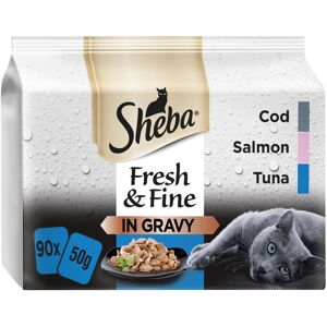 90 X 50G Sheba Fresh & Fine Adult Wet Cat Food Pouches Mixed Fish in Gravy 90 X 50G Sheba Fresh & Fine Adult Wet Cat Food Pouches Mixed Fish in Gravy