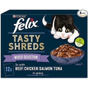 Felix Tasty Shreds Mixed Selection in Gravy Cat Food 12x80g, Pack of 4 Felix Tasty Shreds Mixed Selection in Gravy Cat Food 12x80g, Pack of 4