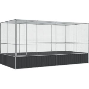 vidaXL Aviary with Extension Bird Cage Walk In Chicken Run Coop Silver Steel vidaXL Aviary with Extension Bird Cage Walk In Chicken Run Coop Silver Steel