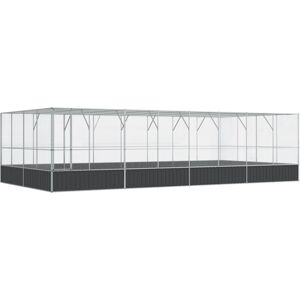 vidaXL Aviary with Extension Bird Cage Walk In Chicken Run Coop Silver Steel vidaXL Aviary with Extension Bird Cage Walk In Chicken Run Coop Silver Steel