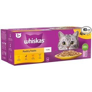 Whiskas 1+ Adult Poultry Selection in Jelly 40 Pouches, Adult Wet Cat Food, Mega Whiskas 1+ Adult Poultry Selection in Jelly 40 Pouches, Adult Wet Cat Food, Mega