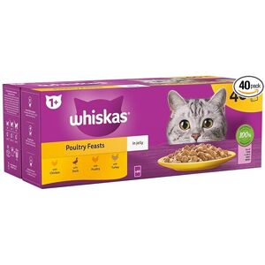 Whiskas 1+ Adult Poultry Selection in Jelly 40 Pouches, Adult Wet Cat Food, Mega Whiskas 1+ Adult Poultry Selection in Jelly 40 Pouches, Adult Wet Cat Food, Mega
