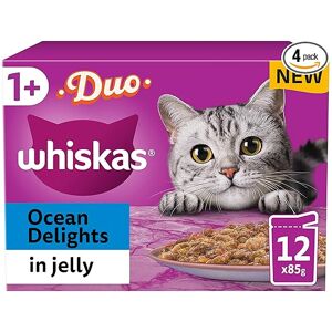 Whiskas Tasty Duo 1+ Ocean Delight in Jelly 48 x 85 g Pouches, Adult Cat Food, P Whiskas Tasty Duo 1+ Ocean Delight in Jelly 48 x 85 g Pouches, Adult Cat Food, P