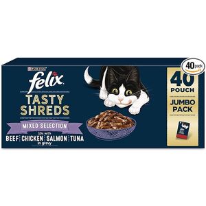 Felix Tasty Shreds Mixed Selection in Gravy Wet Cat Food 40x80g – 100% Complete Felix Tasty Shreds Mixed Selection in Gravy Wet Cat Food 40x80g – 100% Complete
