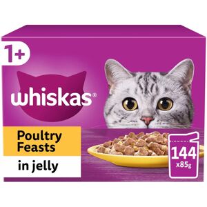 144 x 85g Whiskas 1+ Poultry Feasts Mixed Adult Wet Cat Food Pouches in Jelly 144 x 85g Whiskas 1+ Poultry Feasts Mixed Adult Wet Cat Food Pouches in Jelly