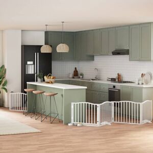 vidaXL Dog Gate with Door Foldable 6 Panels Dog Fence Gate White Poplar Wood vidaXL Dog Gate with Door Foldable 6 Panels Dog Fence Gate White Poplar Wood