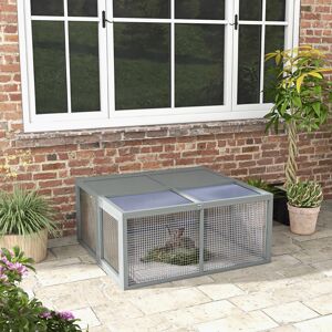 PawHut Rabbit Hutch, Folding Wooden Rabbit Run with Openable Top, Grey PawHut Rabbit Hutch, Folding Wooden Rabbit Run with Openable Top, Grey