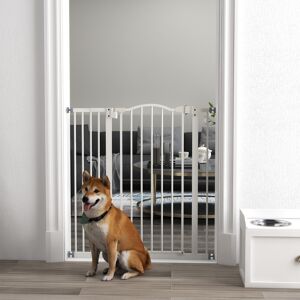 PawHut 74-94cm Adjustable Metal Pet Gate Safety Barrier w/ Auto-Close Door White PawHut 74-94cm Adjustable Metal Pet Gate Safety Barrier w/ Auto-Close Door White