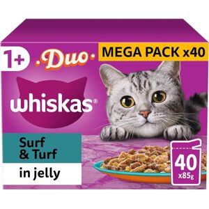 Whiskas Tasty Duo 1+ Surf and Turf in Jelly - 40 x 85 g Pouches, Adult Cat Food Whiskas Tasty Duo 1+ Surf and Turf in Jelly - 40 x 85 g Pouches, Adult Cat Food