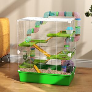 PawHut Portable Hamster Cage with Water Bottle, Wheel, Tubes & Ramps - Green (D5 PawHut Portable Hamster Cage with Water Bottle, Wheel, Tubes & Ramps - Green (D5