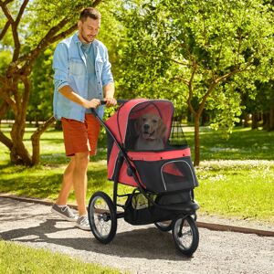PawHut Three-Wheel Pet Stroller, for Medium, Small Dogs, Foldable Cat Pram - Red PawHut Three-Wheel Pet Stroller, for Medium, Small Dogs, Foldable Cat Pram - Red