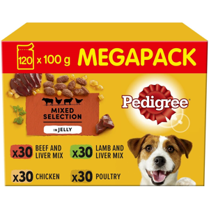 120 x 100g Pedigree Adult Wet Dog Food Pouches Mixed Selection in Jelly 120 x 100g Pedigree Adult Wet Dog Food Pouches Mixed Selection in Jelly