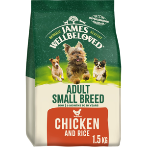 1.5kg James Wellbeloved Natural Small Breed Adult Dry Dog Food Chicken & Rice 1.5kg James Wellbeloved Natural Small Breed Adult Dry Dog Food Chicken & Rice
