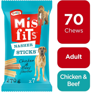 70 Misfits Frolic Nasher Sticks Large Dog Treats Chicken & Beef Dental Dog Chew 70 Misfits Frolic Nasher Sticks Large Dog Treats Chicken & Beef Dental Dog Chew