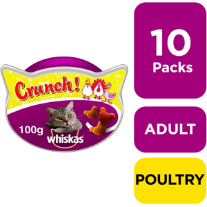 10 x 100g Whiskas Crunch Tasty Topping Cat Treats Chicken Turkey & Duck (1kg) 10 x 100g Whiskas Crunch Tasty Topping Cat Treats Chicken Turkey & Duck (1kg)