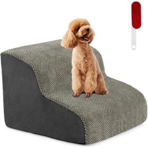 Costway High-Density Foam Dog Ramp 2-Tier Pet Stairs With Washable Cover-Grey Costway High-Density Foam Dog Ramp 2-Tier Pet Stairs With Washable Cover-Grey