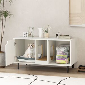 Costway Cat Litter Box Enclosure Large Hidden Cat Washroom With Storage-White Costway Cat Litter Box Enclosure Large Hidden Cat Washroom With Storage-White