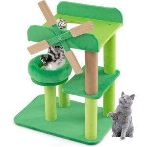 Costway Windmill Cat Tree 4-Layer Cat Tower With Scratching Post-Green Costway Windmill Cat Tree 4-Layer Cat Tower With Scratching Post-Green