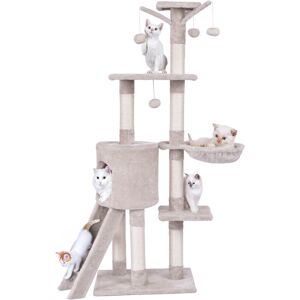 Costway 140cm Tall Cat Tree Multi-Layer Cat Tower With Sisal Scratching Posts-Beige Costway 140cm Tall Cat Tree Multi-Layer Cat Tower With Sisal Scratching Posts-Beige