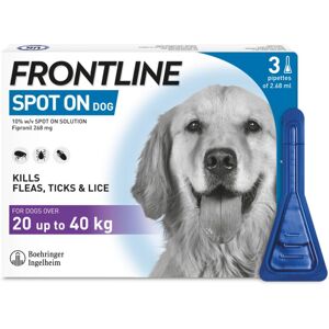 FRONTLINE Spot On Flea & Tick Treatment for Large Dog (20-40kg) 3 Pipettes FRONTLINE Spot On Flea & Tick Treatment for Large Dog (20-40kg) 3 Pipettes