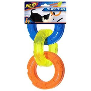 Nerf Dog 7.5in Rubber 3-Ring Tug Dog Toy Lightweight Durable and Water Resista Nerf Dog 7.5in Rubber 3-Ring Tug Dog Toy Lightweight Durable and Water Resista