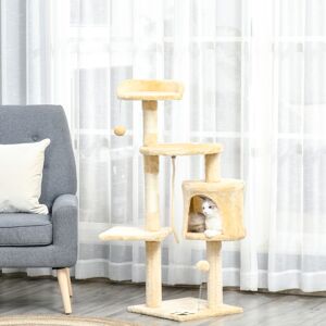 PawHut Beige Multi-Function Cat Tree with Toys & Scratcher - 114cm PawHut Beige Multi-Function Cat Tree with Toys & Scratcher - 114cm