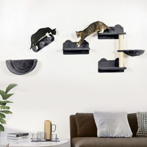 PawHut 4PCs Wall Mounted Cat Tree - Cat Wall Shelves with Scratching Post - Dark Grey PawHut 4PCs Wall Mounted Cat Tree - Cat Wall Shelves with Scratching Post - Dark Grey