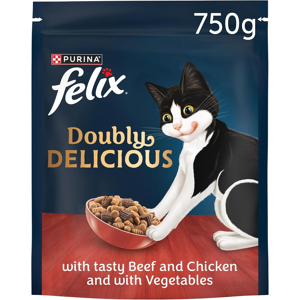 FELIX Doubly Delicious Beef Chicken & Vegetables Dry Cat Food 4x750g FELIX Doubly Delicious Beef Chicken & Vegetables Dry Cat Food 4x750g