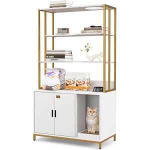 Costway Cat Litter Box Enclosure 154cm Hidden Cat Washroom Furniture-White Costway Cat Litter Box Enclosure 154cm Hidden Cat Washroom Furniture-White