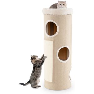 Costway 4-Story Cat House Elevated Cat Cave Bed for Multiple Cats-Natural Costway 4-Story Cat House Elevated Cat Cave Bed for Multiple Cats-Natural