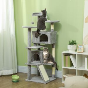 PawHut 138cm Cat Tower with Scratching Posts Bed Condo Platform, Light Grey PawHut 138cm Cat Tower with Scratching Posts Bed Condo Platform, Light Grey