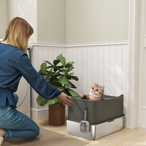 PawHut Stainless Steel Cat Litter Box, Enclosed Metal Litter Tray, Dark Grey PawHut Stainless Steel Cat Litter Box, Enclosed Metal Litter Tray, Dark Grey