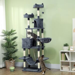 PawHut 206cm Cat Tree with Beds, Condos & Hammocks, Sisal Posts, Anti-Tip Kit - PawHut 206cm Cat Tree with Beds, Condos & Hammocks, Sisal Posts, Anti-Tip Kit -