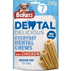 Bakers Dental Delicious Medium Dog Chews Chicken, 200g Pack of 6 - Helps Clean T Bakers Dental Delicious Medium Dog Chews Chicken, 200g Pack of 6 - Helps Clean T