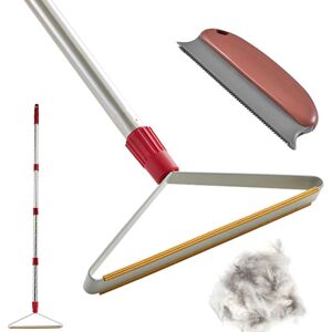 PIMEKOY Upgrated Carpet Rake Pet Hair Remover with 60" Long Handle for Couch Rug Clothes PIMEKOY Upgrated Carpet Rake Pet Hair Remover with 60" Long Handle for Couch Rug Clothes