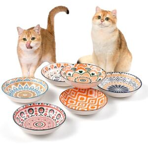 YEAHGO 6pcs Ceramic Cat Bowls Set - 5.5-Inch Wide Shallow Dishes, Anti-Whisker Fatigue, YEAHGO 6pcs Ceramic Cat Bowls Set - 5.5-Inch Wide Shallow Dishes, Anti-Whisker Fatigue,