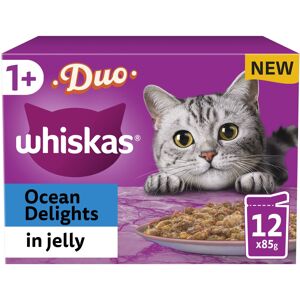 Whiskas Tasty Duo 1+ Ocean Delight in Jelly 48 x 85 g Pouches, Adult Cat Food, P Whiskas Tasty Duo 1+ Ocean Delight in Jelly 48 x 85 g Pouches, Adult Cat Food, P