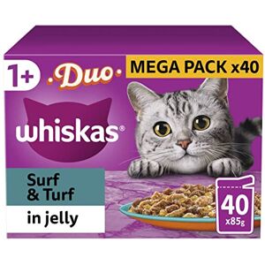 Whiskas Tasty Duo 1+ Surf & Turf in Jelly 40x85g Pouches, Adult Cat Food Whiskas Tasty Duo 1+ Surf & Turf in Jelly 40x85g Pouches, Adult Cat Food