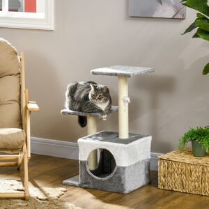 PawHut Cat Tree Tower Kitten House Scratching Post with Mouse Toy Grey PawHut Cat Tree Tower Kitten House Scratching Post with Mouse Toy Grey