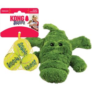 Kong Cozie Ali Alligator & SqueakAir Balls (3 Pack) - Dog Fetch & Chew Toys for Kong Cozie Ali Alligator & SqueakAir Balls (3 Pack) - Dog Fetch & Chew Toys for