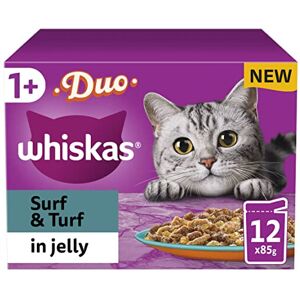 Whiskas Tasty Duo 1+ Surf and Turf in Jelly 48 x 85 g Pouches, Adult Cat Food, P Whiskas Tasty Duo 1+ Surf and Turf in Jelly 48 x 85 g Pouches, Adult Cat Food, P