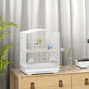 (White) PawHut 59cm Large Bird Cage with Perches, Food Bowls, Swin (White) PawHut 59cm Large Bird Cage with Perches, Food Bowls, Swin